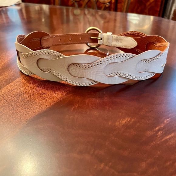 NWOT Women's Linea Pelle Ivory Off White Beige Woven Leather Belt Size SMALL - Picture 2 of 4